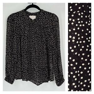 Part Two Women's Long Sleeve Dotted Tunic Blouse Black White Size 36‎